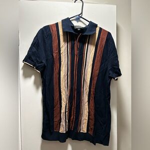 Express Men's Vertical Striped Polo Henley Short Sleeve Shirt - size L